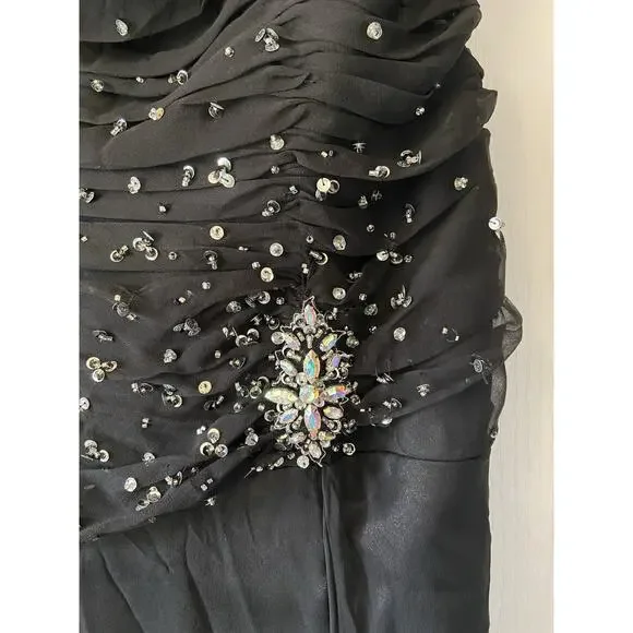 Alfred Angelo Black Sequin Encrusted Ruched Bodice Formal Gown Dress 16W  NEW NWT